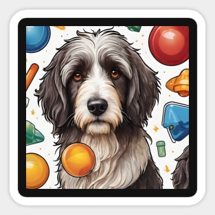 Bearded Collie With Toys Pattern Sticker